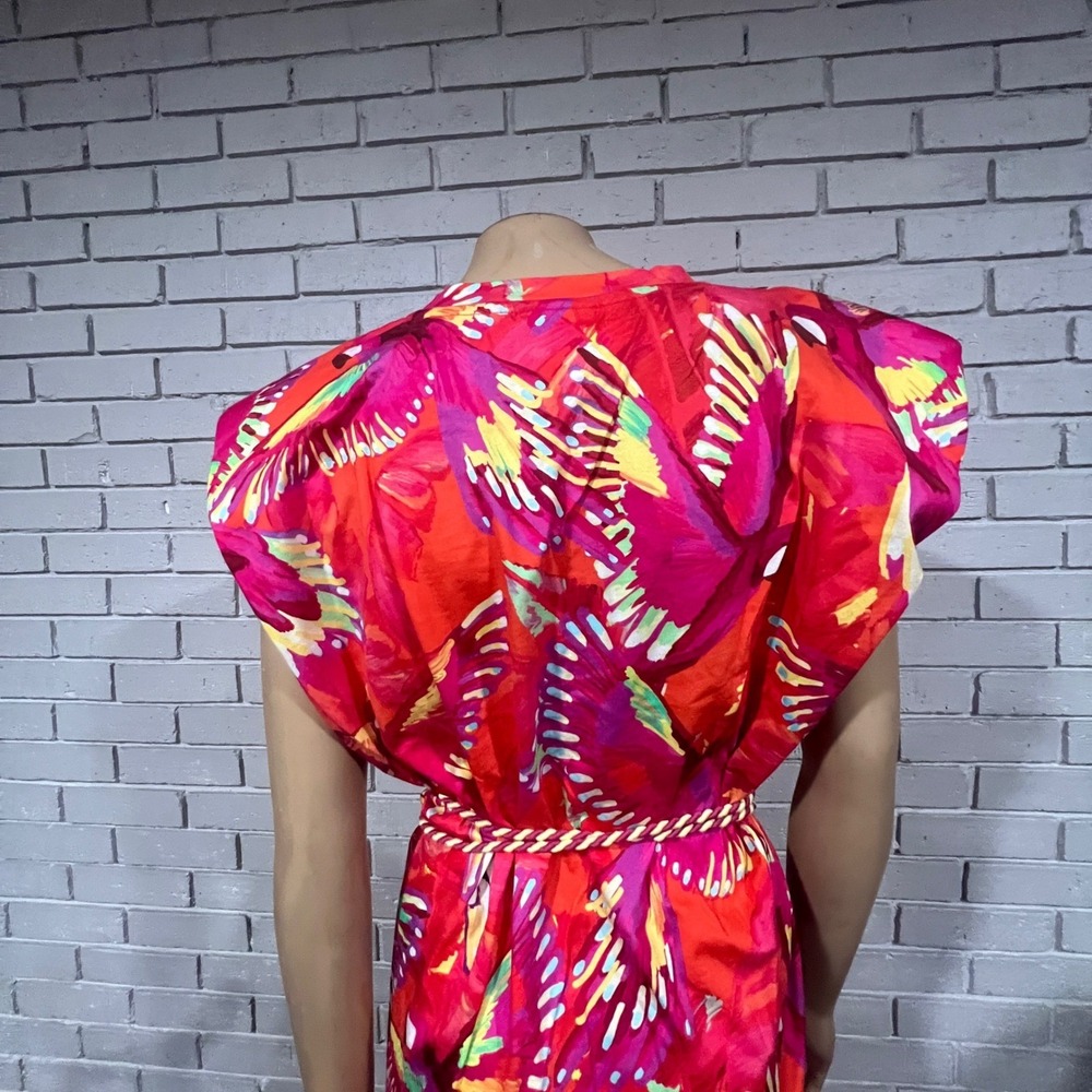 Farm Rio Flying Birds Orange Organic Cotton Jersey Mini Dress XL Padded Shoulder - Picture 7 of 9